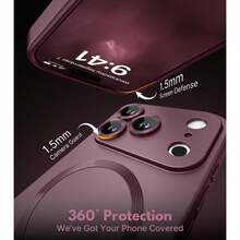 磁吸式 18 Pro Max 相容手機殼，內建相機鏡頭保護蓋，超薄軟矽膠防震保護殼，金屬光澤，相容 iPhone 17 16e 15 14 13 12 11 Pro Plus - 櫻桃紅 - 查看 8