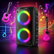 Karaoke Machine - 2 Wired Microphones 85dB, Portable Speaker For Adults, PA System With LED Lights For Singing Karaoke, Supports MicroSD Card/USB, AUX Input, TWS, Suitable For Party Use - Black - View 9