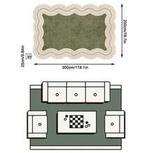 1pc Olive Green & Beige Wavy Border Pattern French Country Vintage Rug, Fresh Elegant Style Faux Cashmere Asymmetrical Wavy Edge Rectangular Multi-Layered Beige Woven Trim Frame With Distressed Texture Detail, Machine Washable Area Carpet For Living Room Bedroom Balcony, All Season Home Decor - Multicolor - View 13