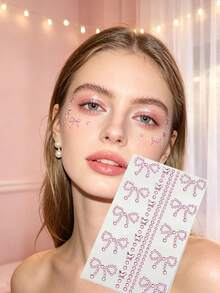 1pc Pink Heart Butterfly Face Rhinestone Sticker With Tweezers, Stage Party Music Festival Face Decoration Sticker, Self-Adhesive Crystal Face Sticker No Glue Needed - Pink - View 4