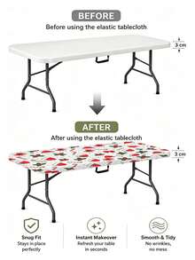 1pc Christmas Element Elastic Band Elastic Edge, Rectangular Design, Anti-Slip Elastic, Waterproof, Oil-Proof, Scratch-Resistant, Suitable For Dining Table, Folding Table, Kitchen, Party, Picnic, Camping And Home Decor. - Multicolor - View 7