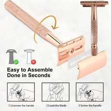 Rose Gold Double Blade Razor Shell, Unisex, Reusable, Suitable For Home And Travel, Blades Sold Separately - Safety Razor - View 5
