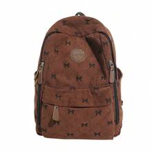 Women Sweet Bow Print Corduroy Backpack, Pink Quilted Diamond Pattern Large Daypack Multi‑Zipper Pockets Casual Rucksack For Teen Girls School - Multicolor - View 14