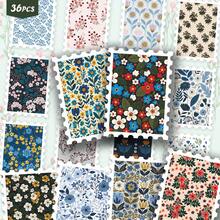 A36PCS Vintage Floral Pattern Stickers, Seamless Wildflower Layouts With Multi-Color Blooms, Leaf Vines And Tiny Berry Clusters On Varied Solid Backdrops. Soft Muted Pastel Tone, Fresh Botanical Ephemera For Journals, Planners And Laptops - Stamp - View 1