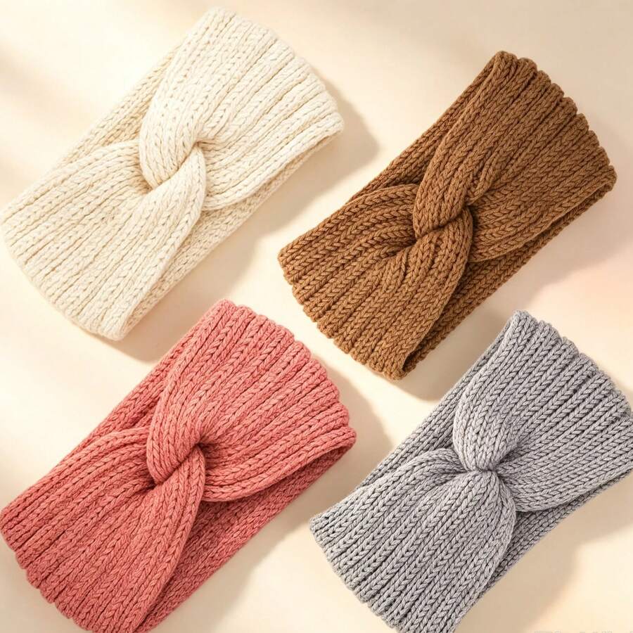 4pcs Knitted Headbands, Warm Woolen Hairbands For Autumn/Winter, Windproof Headbands - Multicolor - View 1