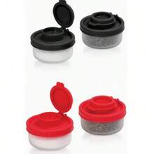 Salt And Pepper Bottle Moisture-Proof Salt Collection Bottle For Camping Picnic Outdoor Kitchen Lunch Box Travel Spice Collection Clear And Red Lid Plastic Airtight Spice Jar Dispenser BBQ Seasoning Jar, Powder Sprinkler - Multicolor - View 2