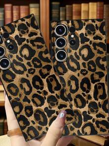 1pc TPU Classic Leopard Print Phone Case For Android Devices, Brown & Black Animal Pattern Aesthetic Protective Cover, Fashionable Anti-Drop Shockproof Shell For Girls, Compatible With Samsung, Series Phones - Black - View 2