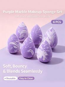 6Pcs Makeup Sponge Set,Wet & Dry Dual‑Use,Reusable Easy‑To‑Clean Base Makeup Tools For Women & Makeup Beginners - Purple - View 3