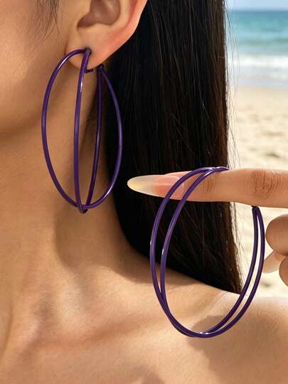 Fashionable Elegant Geometric Double-Layer Spray-Painted Cross Ear Clips Women's Earrings Minimalist Niche Suitable For Vacation Holiday Wear Gift