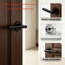 Black Door Handle (Without Lock Body And Lock Cylinder), Built-In Spring To Prevent Sagging, Home Door Lock Hardware Tool Accessory, Comfortable Grip, Easy Installation, Christmas/Autumn/Halloween Decoration, Suitable For Other Locks - Black - View 4
