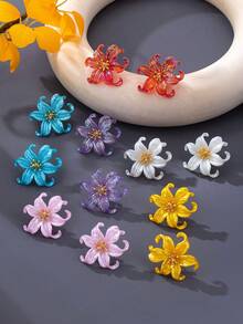 1 Pair Dopamine Colorful 3D Lily Flower Earrings, Vacation Party Atmosphere Earrings - Colorful Flowers - View 3