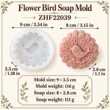 3D 鳥花矽膠皂模,圓形花卉浮雕手工皂模具,適用 DIY 皂製作、沐浴皂、婚禮伴手禮、禮品皂、居家 SPA 手作用品 - A - 查看 4