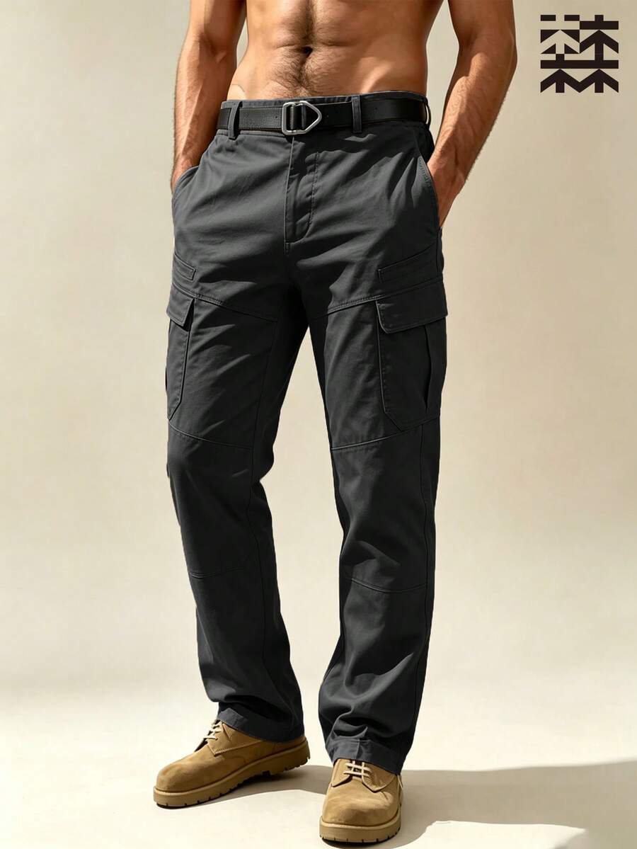 mulinsen Men's Multi-Pocket Cargo Straight Leg Pants, Outdoor Wearable Elastic Casual Trousers, Tactical Functional Style - Black - View 1