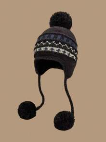 5 Colors Knitted Hat With Ear Flaps, Winter Pom Pom Hat, Wide Brim Aviator Hat, Fleece Lined Warm Ear Protection Hat, Unisex Outdoor Cold Weather Hat, Suitable For Daily Wear In Autumn And Winter - Multicolor - View 3