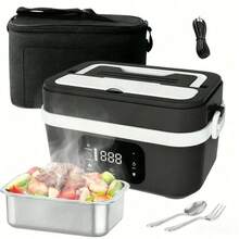 Cordless Heated Lunch Box, Sleek Minimalist Style, Rechargeable Battery Heating & Timer Keep‑Warm Function, For Office Commuting & Autumn Outdoor Trips - Black - View 8