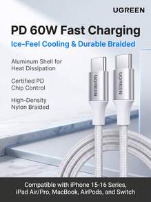 UGREEN US261 Type-C Braided Charging Cable: PD60W Fast Charging, Compatible With IPhone 15/16/17 Series, Laptops, And Tablets, 2-In-1 Charging And Data Transfer, Multiple Lengths Available - Multicolor - View 10