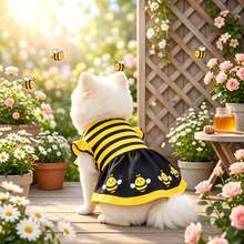 1pc Dog Dress, Cute Bee Striped Print Pet Dress With Small Flutter Sleeves, Suitable For Small/Medium Cats And Dogs, Spring/Summer Daily Wear Or Outings - Yellow - View 9