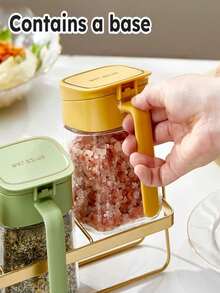 1 Glass Seasoning Jar With Built-In Spoon Handle, Flip Sealed Spice Box, Transparent Square Seasoning Bottle, Dust-Proof And Moisture-Proof Salt, Sugar, Pepper And Spice Storage Box, Tidy Kitchen Countertop, Suitable For Home Cooking - Multicolor - View 8