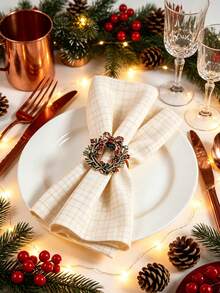 6/12pcs, Christmas Antique Gold Floral Napkin Rings, Suitable For Christmas Restaurant Table Decoration, Christmas Napkin Rings, Suitable For Christmas Table Decoration Napkin Rings, Christmas Napkin Buckles, Christmas Napkin Holders, Christmas Party Napkin Rings - Multicolor - View 4