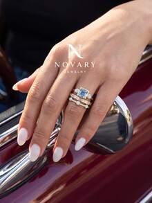 Satu Set Berisi 3 Cincin Geometris Elegan, Perhiasan Wanita. Cocok untuk Kencan dan Pesta, Juga Hadiah yang Bagus. - Set cincin geometris yang elegan - View 4