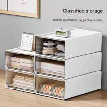 3/2pcs White Plastic Desktop Storage Box With Drawer, Waterproof And Dustproof, Portable Modular Design, Suitable For Storing Notebooks, Pens, Various Stationery, Cosmetics, Etc., Applicable For School Dorms, Offices And Home Desktop Organization, Pencils, Hair Accessories, Desktop Organizer Storage Box - White - View 5