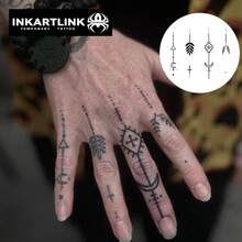 INKARTLINK 1pc Triangle Moon Scattered Symbol Temporary Tattoo Sticker, Waterproof Body Art Tattoo Sticker, Lasts 2-5 Days, Water Transfer Color Tattoo Sticker, Suitable For Men And Women, Essential For People, Party Essential Decoration, Holiday Celebration Body Decoration - Black - View 3