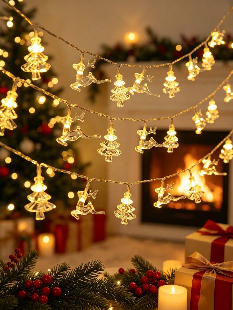 1 dây đèn LED trang trí Giáng sinh hình tuần và cây thông Noel dài 1.5/3m, dùng pin, đèn cửa sổ, đèn dây fairy light, phù hợp trang trí trong nhà, treo tường, để bàn và tiệc tùng, decor Giáng sinh và lễ mùa đông