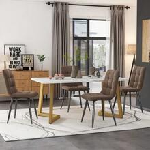 Dining Set (Set, 117*68cm Dining Table With 4 Chairs), Rectangular Dining Table Modern Kitchen Table Set, Dining Chair Brown Velvet Kitchen Chair, Golden Table Legs - Brown - View 12