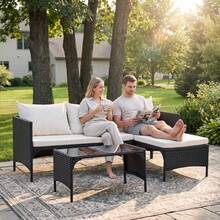JMYXF 3 Seater Rattan Garden Furniture Sets Garden Table And Chairs Set Waterproof, Thick Cushions, Washable Covers, Modular Seating, Easy-Clean, Perfect For Patios Terraces & Decking Areas - Black - View 1