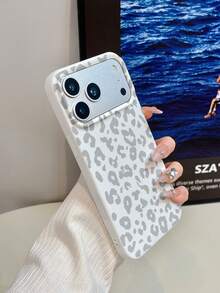 1pc White & Grey Leopard Print Phone Case, Anti-Drop Anti-Collision Personalized Protective Shell Compatible With IPhone 16 Pro Max/18/17/16/15/14/13/12/11/Air - Multicolor - View 3