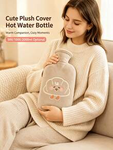 Cute Plush Cover Hot Water Bottle, Removable Washable Sleeve, Thick Explosion‑Proof Rubber Hand Warmer, Reusable Fill‑In Water Heating Bag For Students, Daily Indoor Hand & Body Warm Accessory - Multi-color - View 3