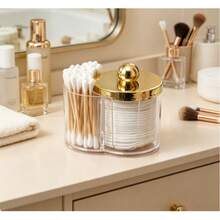 1pc 2 In 1 Cotton Pad Holder And Cotton Swab Organizer, Double Compartment Bathroom Vanity Storage Box, Minimalist Cosmetic Makeup Organizer For Countertop, Beauty Accessories Container - A - View 2