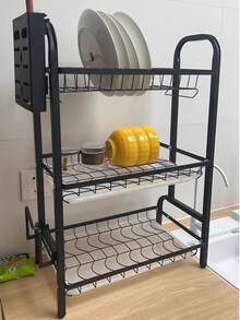 1 buah Rak Dapur Besar 3 Tingkat dengan Pengeringan Cepat, Tempat Pisau & Garpu, Rak Talenan, Organizer Peralatan Makan Multifungsi untuk Mangkuk & Piring, Rak Logam Bergaya, Perlengkapan Dapur Tahan Lama, Rak Penyimpanan Dapur - MultiWarna - View 8
