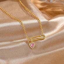 1pc Exquisite Cute Heart-Shaped Brooch Pendant, Sparkling Rhinestone Zirconia Heart Necklace - Heart Necklace - View 10