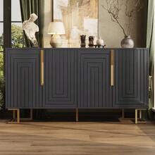 The Black Sideboard (152 X 40 X 75 Cm) Features A Unique Geometric Design Along With Gold Handles And Legs For A Touch Of Elegance - Black - View 12