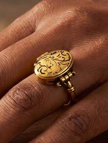 Fashion Unique Gold‑Tone Engraved Open Ring Suitable For Daily Party And Halloween Wear Halloween Gift Valentines Day Gift. - Gold - View 2
