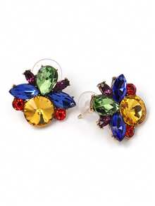1 Pair Fashionable Versatile Colorful Rhinestone Stud Earrings, Vintage Luxury Gentle Personalized Elegant Earrings - Earrings - View 16