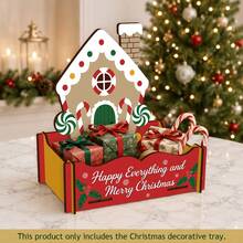 Gingerbread House Pattern Wooden Storage Box, Christmas Decoration Wooden Box Organizer, Open Decorative Storage Container, Desktop Farmhouse Home Decor, Christmas Gift For Family And Friends - Multicolor - View 2