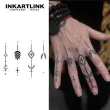 INKARTLINK 1pc Triangle Moon Scattered Symbol Temporary Tattoo Sticker, Waterproof Body Art Tattoo Sticker, Lasts 2-5 Days, Water Transfer Color Tattoo Sticker, Suitable For Men And Women, Essential For People, Party Essential Decoration, Holiday Celebration Body Decoration - Black - View 2