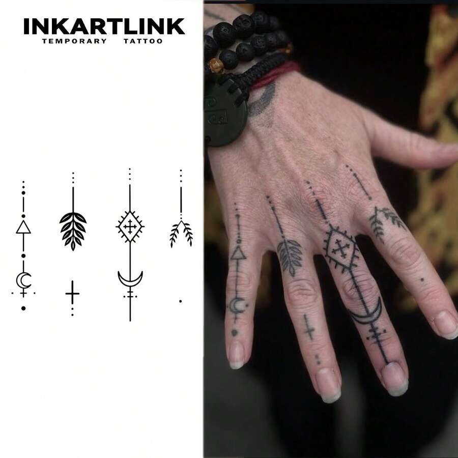 INKARTLINK 1pc Triangle Moon Scattered Symbol Temporary Tattoo Sticker, Waterproof Body Art Tattoo Sticker, Lasts 2-5 Days, Water Transfer Color Tattoo Sticker, Suitable For Men And Women, Essential For People, Party Essential Decoration, Holiday Celebration Body Decoration