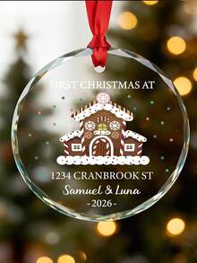 1pc Personalized First Christmas New Home Ornament,Custom Text 2026 Gingerbread House Round Hanging Pendant With Red Ribbon,Customized Xmas Tree Decoration New House Keepsake Gift For Couple - Multicolor - View 8