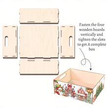 Rustic Farmhouse Style Christmas Storage Box, Made Of Durable Wood With Santa Claus Design, Perfect For Holiday Home Decor As A Gift Box And For Storing Seasonal Decorations - Multicolor - View 5