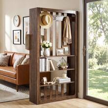 LITTLE TREE 70.9'' Wood Room Divider With Coat Hooks, Freestanding Wall Partition For Home & Office Decorative - 1PC - View 1