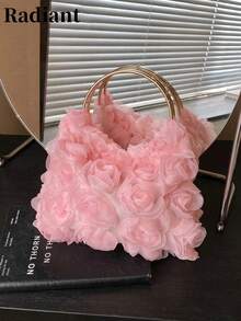Elegant Rose Bridal Clutch, Women's Evening Bag, Shoulder Bucket Bag (Random Color), Valentine's Day Gift, Party Use - Pink - View 9