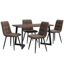 Dining Set (5-Piece), Dining Table With 4 Chairs Set, Modern Kitchen Table Set, Wood Grain Kitchen Table With Black Metal Legs, MDF Tabletop In Walnut Color, Brown Velvet Dining Chairs - Brown - View 3