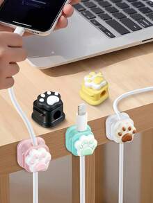 Paw Print Shaped Plastic Plug & Charging Cable Clip - Magnetic Cable Organizer (With Paw Print Pattern And Type-C/Lightning Interface Compatibility) - Cute Desktop Cable Management Solution For Smartphones, Tablets And Laptops - Suitable For Various Devices - Multicolor - View 2