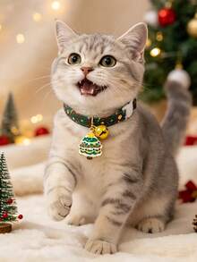Christmas Adjustable Cat & Dog Collar With Bell, Christmas Tree & Santa Claus Pendant, Christmas Pet Gift, Suitable For Cats And Small Dogs - Multicolor - View 8