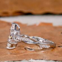 Cincin Wanita Elegan dan Modis dengan Potongan Marquise 6 Cakar, Desain Garis Berpilin Berbentuk S, Perhiasan Pernikahan yang Istimewa - Perak - View 3