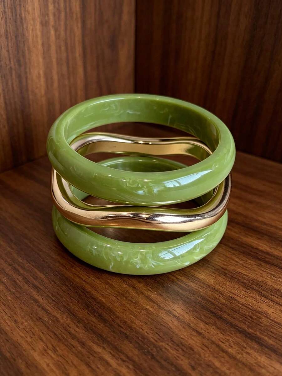 3pcs Set Fashion Vintage Bohemian Thick Multicolor Acrylic Bracelets For Women, Daily Wear, (Resin ABS Material, Please Confirm Material And Size Suitability Before Purchase) Note: Due To Lighting And Angle Of Photography, There May Be Slight Color Difference Between The Actual Product And The Image - Multicolor - View 1