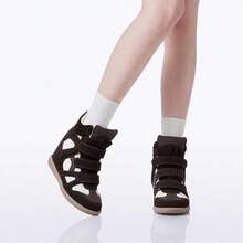 Women's Sports Shoes Invisible Height Increase Hook-And-Loop Design Fashion High-Top Casual Shoes For Daily Wear - Brown and White - View 5